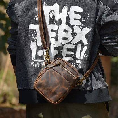 Li Ji | Original handmade genuine leather | ミニ compartment small bag waist shoulder bag No. 4012 