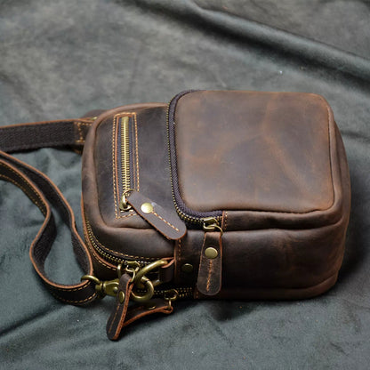 Li Ji | Original handmade genuine leather | ミニ compartment small bag waist shoulder bag No. 4012 