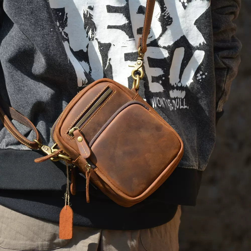 Li Ji | Original handmade genuine leather | ミニ compartment small bag waist shoulder bag No. 4012 