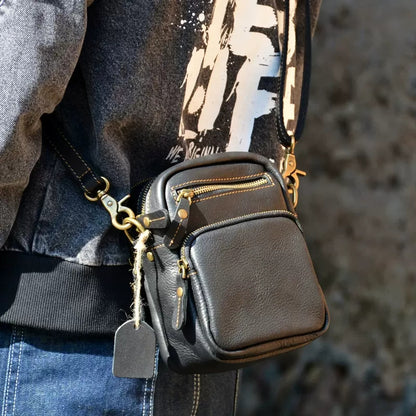 Li Ji | Original handmade genuine leather | ミニ compartment small bag waist shoulder bag No. 4012 