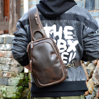 Li Ji | Original leather handmade | Crazy horse leather retro men's chest bag shoulder bag No. 815806
