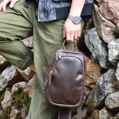 Li Ji | Original leather handmade | Crazy horse leather retro men's chest bag shoulder bag No. 815806
