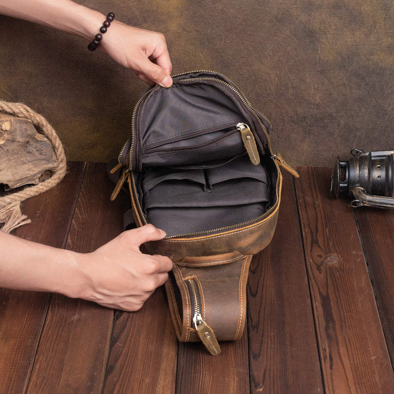 Li Ji | Original leather handmade | Crazy horse leather retro men's chest bag shoulder bag No. 815806