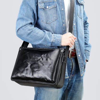 Li Ji | Original handmade genuine leather | Horizontal rectangular cowhide messenger bag No. 6077