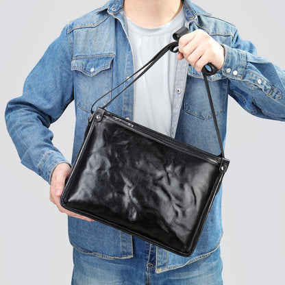 Li Ji | Original handmade genuine leather | Horizontal rectangular cowhide messenger bag No. 6077