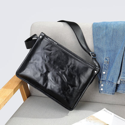 Li Ji | Original handmade genuine leather | Horizontal rectangular cowhide messenger bag No. 6077