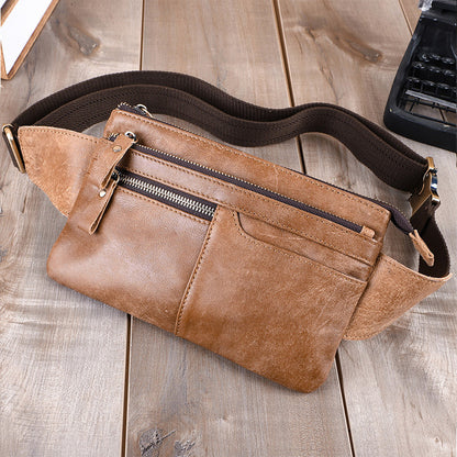 台灣李記皮具 頭層牛皮 戶外騎行 單肩包 多功能真皮腰包 李記皮革 李記皮具 李記手工真皮 李記原創手工真皮 李記皮件