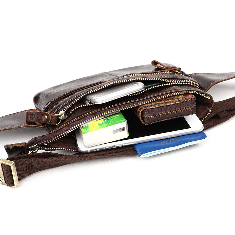 台灣李記皮具 頭層牛皮 戶外騎行 單肩包 多功能真皮腰包 李記皮革 李記皮具 李記手工真皮 李記原創手工真皮 李記皮件