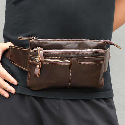 台灣李記皮具 頭層牛皮 戶外騎行 單肩包 多功能真皮腰包 李記皮革 李記皮具 李記手工真皮 李記原創手工真皮 李記皮件