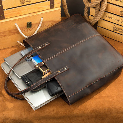 李記 | 原創手工真皮 | 中性款 頭層牛皮 大托特包 8009號