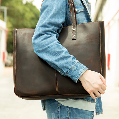 李記 | 原創手工真皮 | 中性款 頭層牛皮 大托特包 8009號