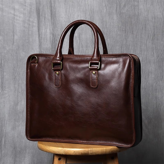 Li Ji | Original handmade genuine leather | Every day commuting retro first-layer cowhide handbag No. 8001 