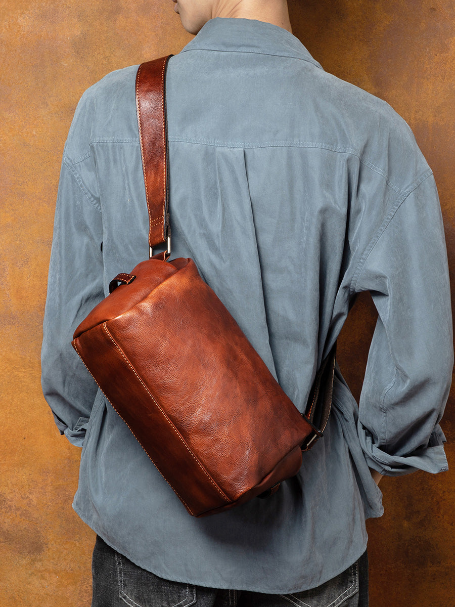 李記 | 原創手工真皮 | 牛革 橫款橢筒包 3930號