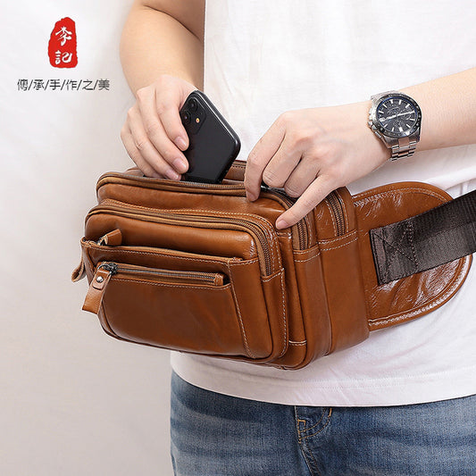 Li Ji | Original handmade genuine leather | Oil wax leather multi-pocket Waist Bag No. 6500 
