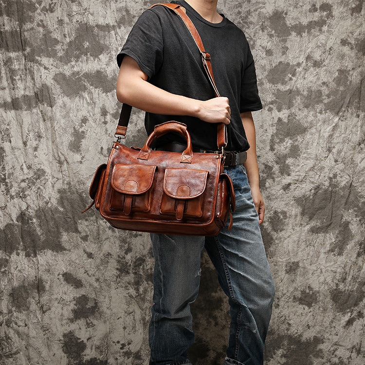 李記手工真皮 | 復古植鞣皮擦色真皮手提包 Y9051號