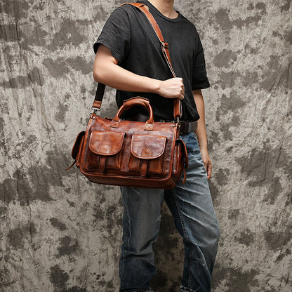 李記手工真皮 | 復古植鞣皮擦色真皮手提包 Y9051號