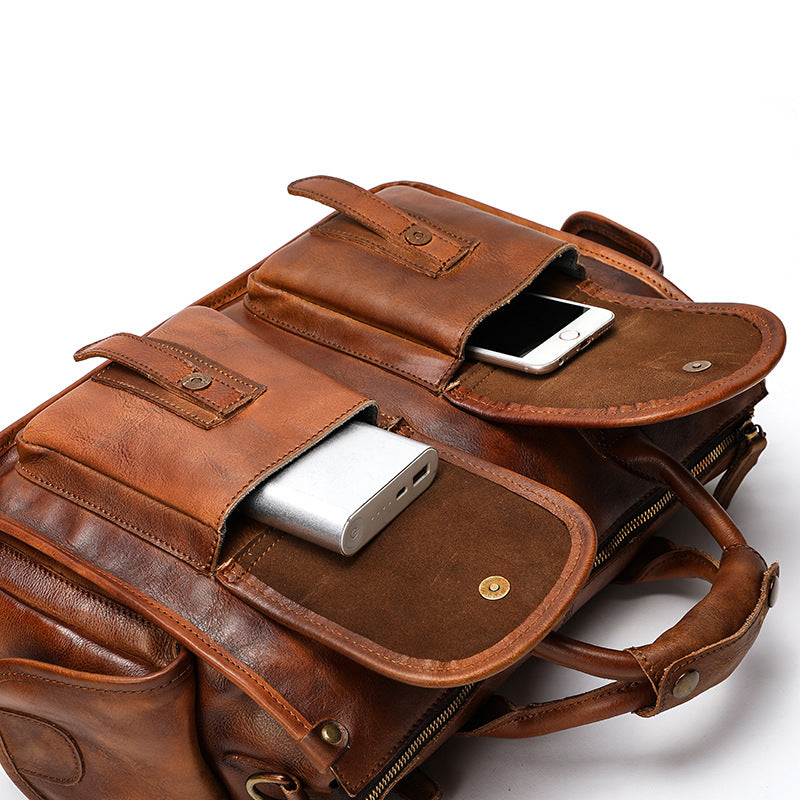 李記手工真皮 | 復古植鞣皮擦色真皮手提包 Y9051號